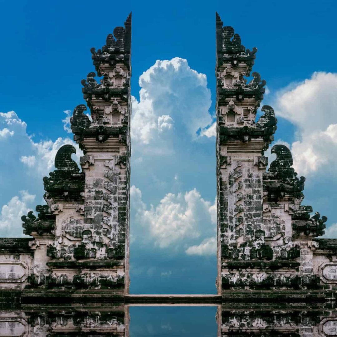 Temple gates at Lempuyang Luhur temple in Bali, Indonesia.